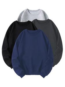 Men's Solid Color Crew Neck Sweatshirt, Basic Casual Loose Long Sleeve Pullover for Spring & Fall, Fashion Men's Top for Daily Wear
