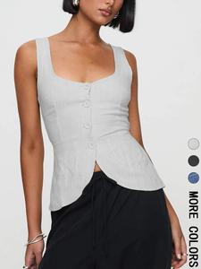 Women's Striped Button Tank Blouses, Casual Sleeveless Top for Summer, Ladies Clothes for Daily Wear