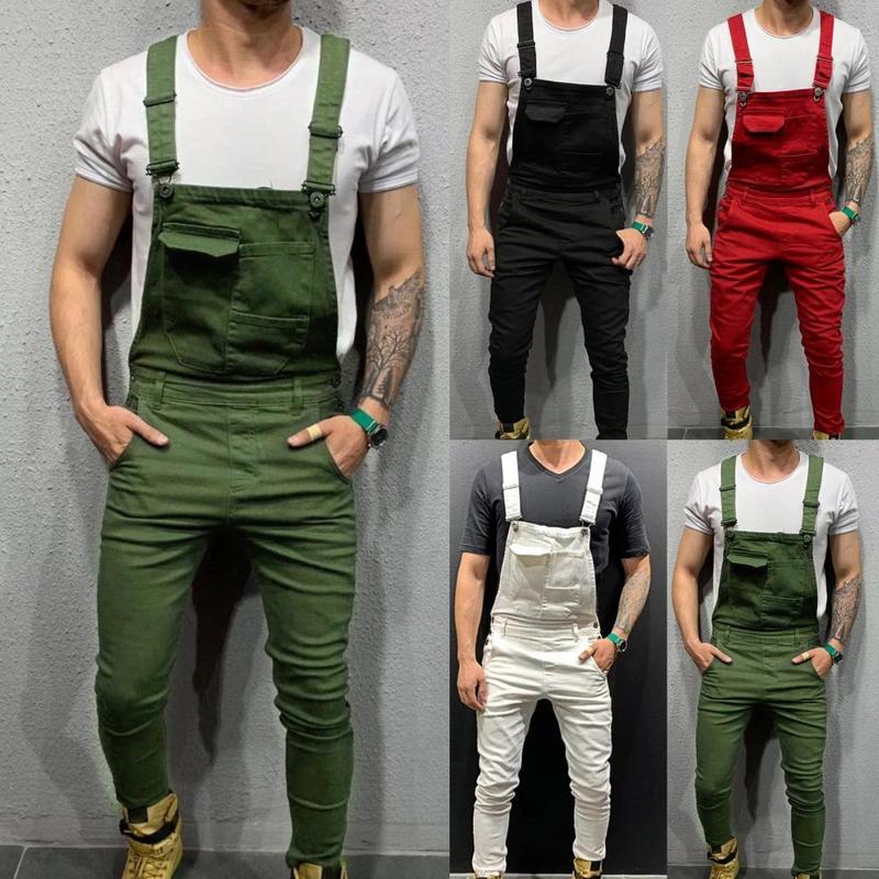 Product Introduction of Summer New Men's Distressed Denim Carpenter Overalls Bib Jumpsuits Motos Biker Jean Long Harajuku Rompers Streetwear Plus Size Casual Cotton 3