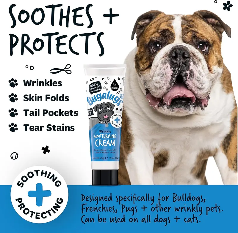 BUGALUGS Wrinkle paste for Bulldogs, French Bulldogs, wrinkly dogs & cats. For itchy wrinkle folds, tear stains & tail pockets, anti-itch & itchy dog skin relief. Great itch remedies for dogs 75g 1