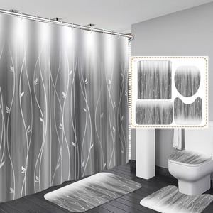 Leaf Pattern Shower Curtain Set, 1 Count Shower Curtain Or 4 Counts/set Waterproof Shower Curtain & Mat & U-shaped Mat & Toilet Lid Cover, Bathroom Decor Supplies, Home Goods, Bathroom Decoration Accessories