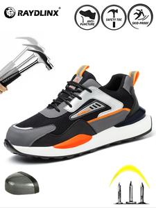 Men's Color-block Lace Up Front Mesh Breathable Safety Shoes, Lightweight Comfortable Anti-slip Work Shoes