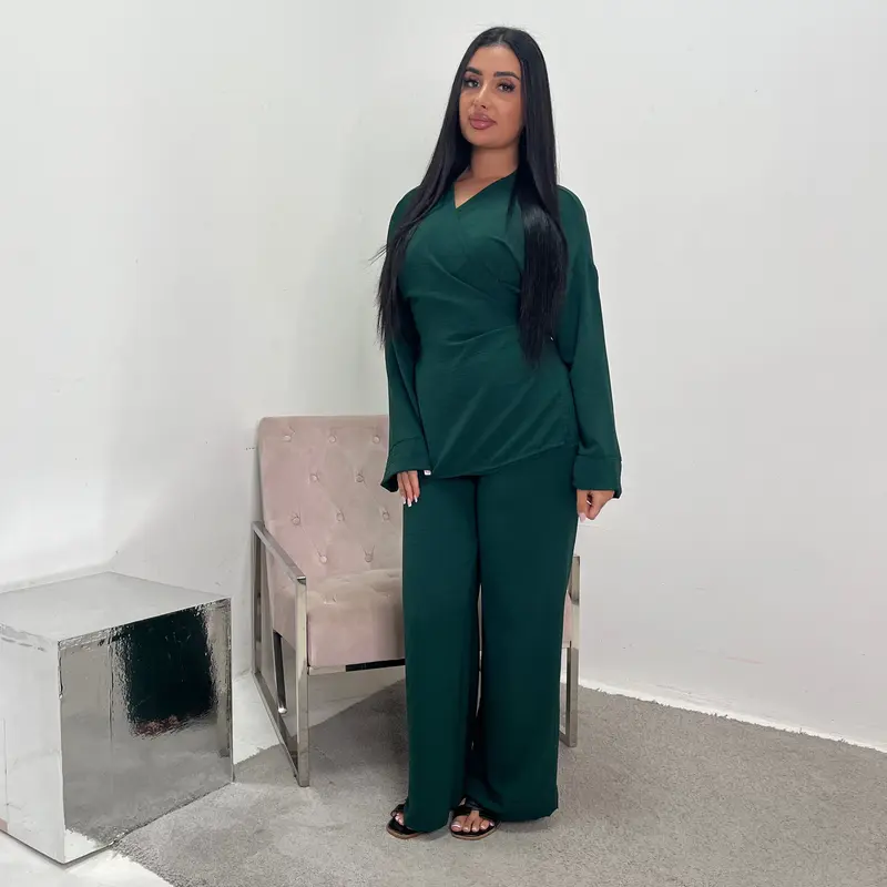 Ahura Emerald Green V Neck Wrap Over Co Ord 0