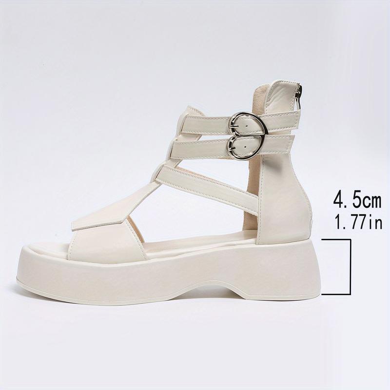 Product Introduction of Women'S White Platform Wedge Sandals - Large Size, Open Toe, Zipper Closure, Faux Cover, Comfortable Chunky Heel for Casual Wear, Casual Wear Sandals|Wide Platform Heels|Synthetic Cover Sandals, Chunky Heel Sandals 6
