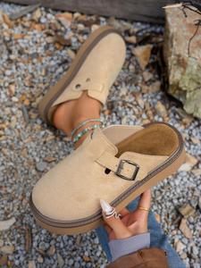 Women's Solid Color Brown Velcro Slide Sandals, Casual Comfortable Beige Buckle Decorated Slippers for Daily Wear,  Breathable Footwear Sandal for All Seasons, Unique Sandals, Classy Sandals, Girl, Walking Shoes, Summer Non Slip Casual Fashion Slippers