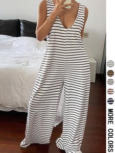 Women's Striped Print   Jumpsuit, Casual Comfy Sleeveless Jumpsuit for Spring & Fall, Women's Jumpsuit for Daily Wear