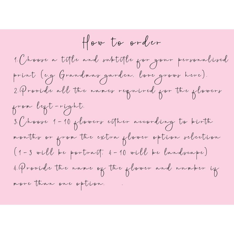 Grandma's garden personalised print, birth month flower custom grandparent gift 1