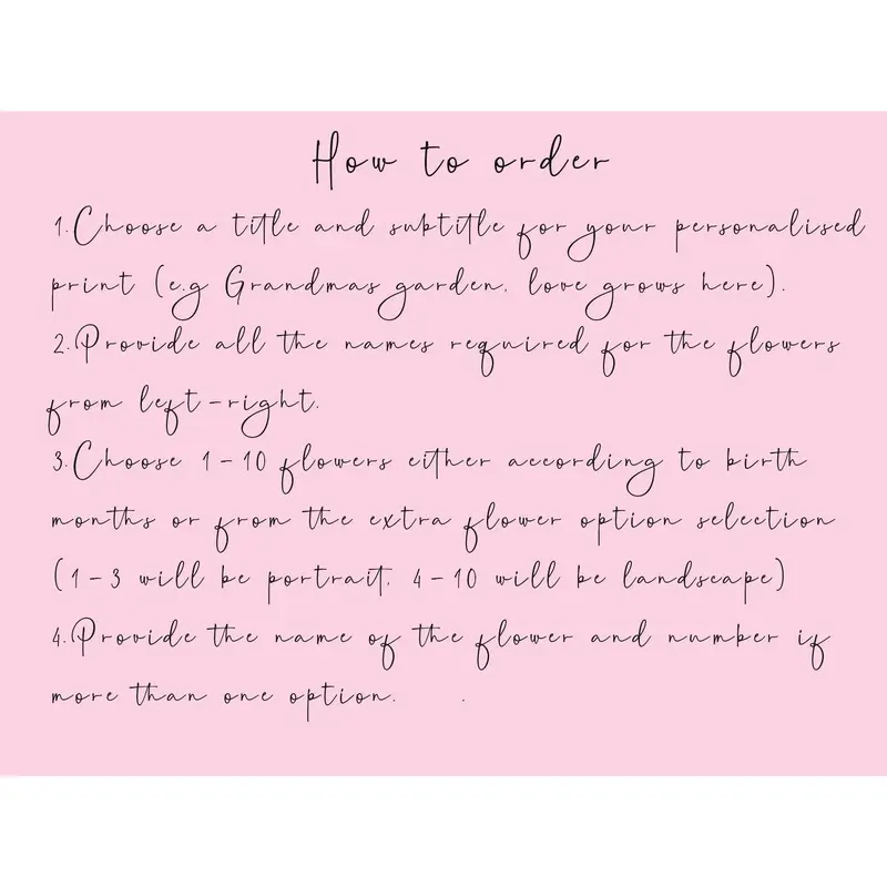 Grandma's garden personalised print, birth month flower custom grandparent gift 1