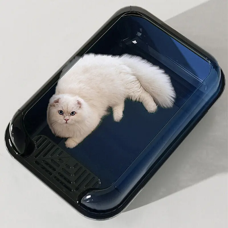 Large Cat Litter Tray Box, Plastic Open Cat Litter Box with Raised Rims and Detachable Rim, Litter Tray with Free Scoop, 50*34.5*17cm litter  box litter  tray 6