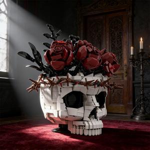 The perfect gift for Christmas, Valentine's Day, Mother's Day, and Father's Day: Skull Flower Building Block Toy Compatible with LEGO Creative Decorative Ornaments