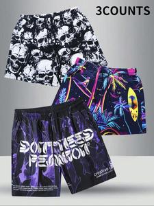 Men's Regular Fit Skull Print Shorts, Casual Comfy Breathable Shorts for Daily Wear, Mens Bottoms for Summer
