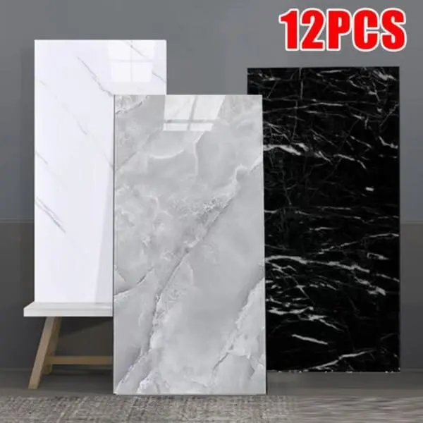 12/24x Self-Adhesive Marble Tiles Wall Sticker Stick On Kitchen Bathroom Home Decor