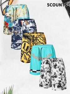 Men's Regular Fit Floral & Letter Print Boxer Brief, Casual Comfy Breathable Short-leg Shorts for Daily Wear, Men's Underwear for Summer