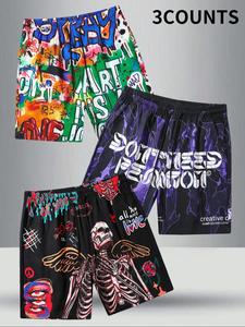 Men's All Over Print Drawstring Waist Shorts, Casual Regular Fit Beach Shorts for Summer, Men's Bottoms for Daily Wear