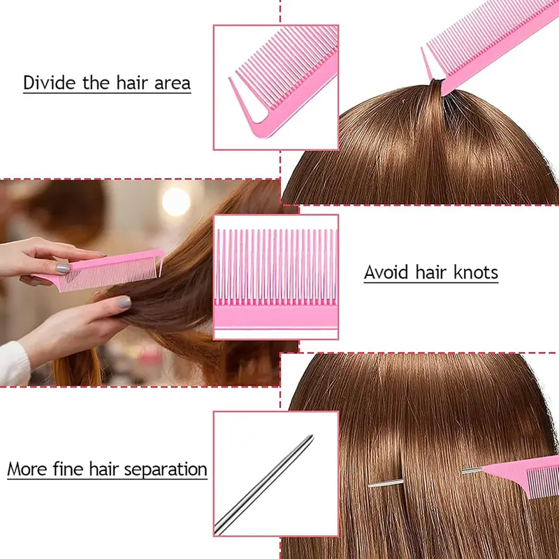 4Pcs Topsy Tail Hair Tool Hair Looping Tool Hair Braiding Tool with Rat Tail Comb, Ponytail Loop Hair Bands Remover Cutter Fast Hair Styling Accessories for Hair Braid 4