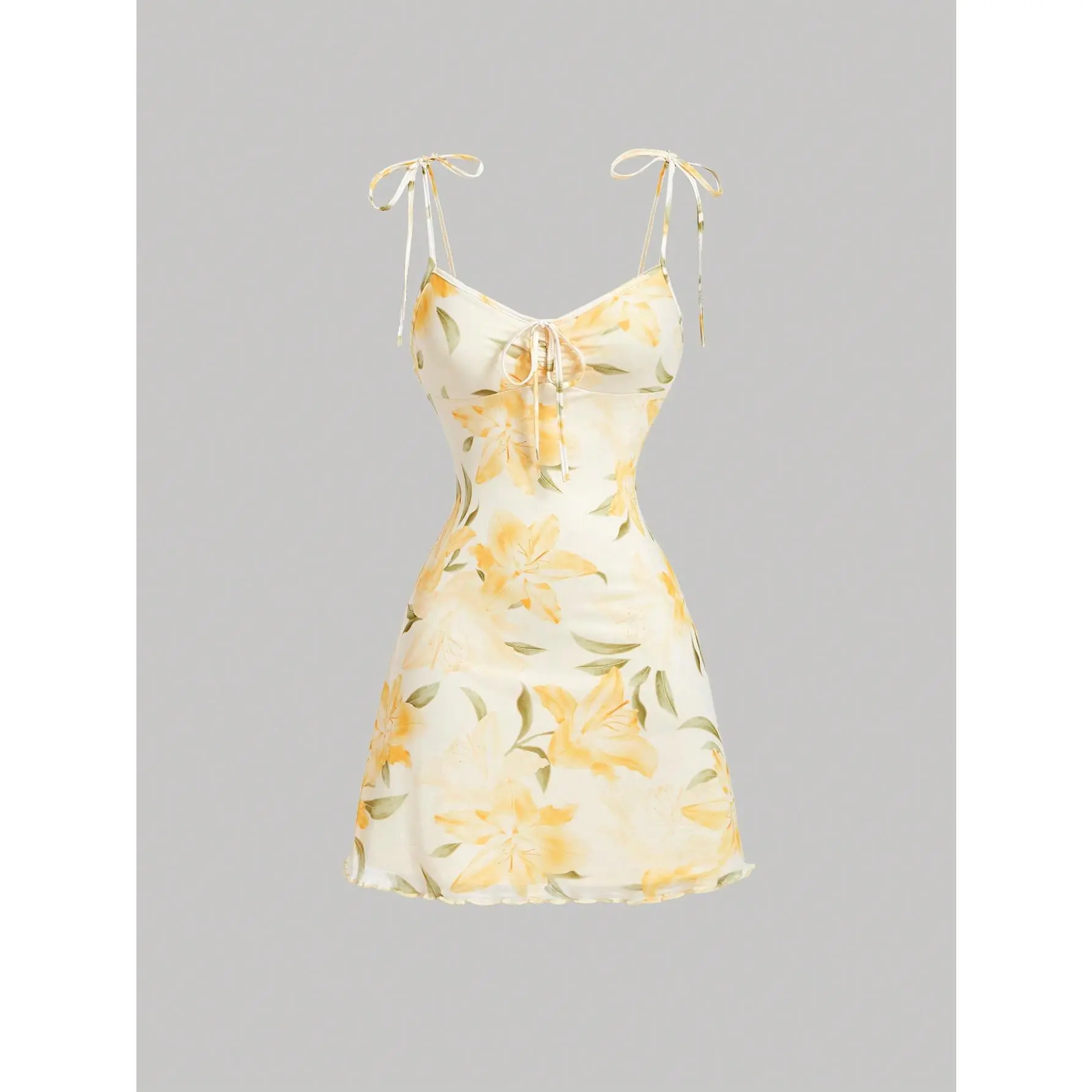 MOD Women's Floral Print Summer Mini Dress,Summer Dresses For Women,Pastel Dresses For Women Casual Womenswear Comfort Bohemian Boho Spaghetti Strap Yellow