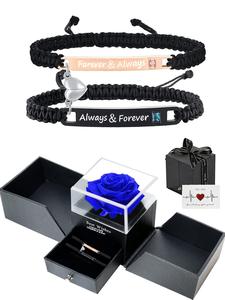 Couple Bracelet with Rose Box, Fashionable Matching Bracelet for Couples, Trendy All-match & Exquisite Jewelry for Birthday Gift, Jewelry Gifts