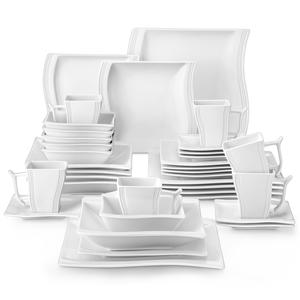 MALACASA Dinnerware Sets, 26/30/36-Piece Porcelain Plates and Bowls Sets, Modern Dish Set for 6, Square Plates Dinnerware Set Kitchen Dishware Sets, Microwave and Dishwasher Safe, Series Flora