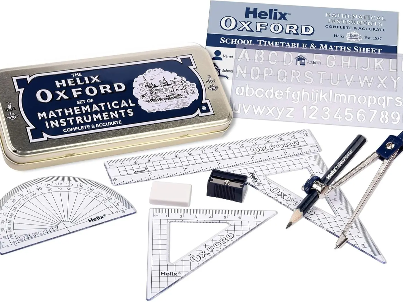 Maths Set with Storage Tin - 10 Piece Maths Equipment Set