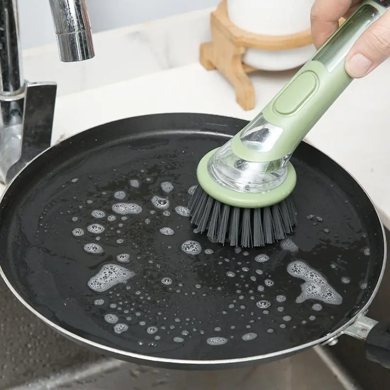 Ergonomic Dishwashing Brush with Built-In Soap Dispenser – Extended Green Handle, Replaceable Head for Easy Cleaning of Pots, Pans & Sinks – Essential Kitchen Tool 7