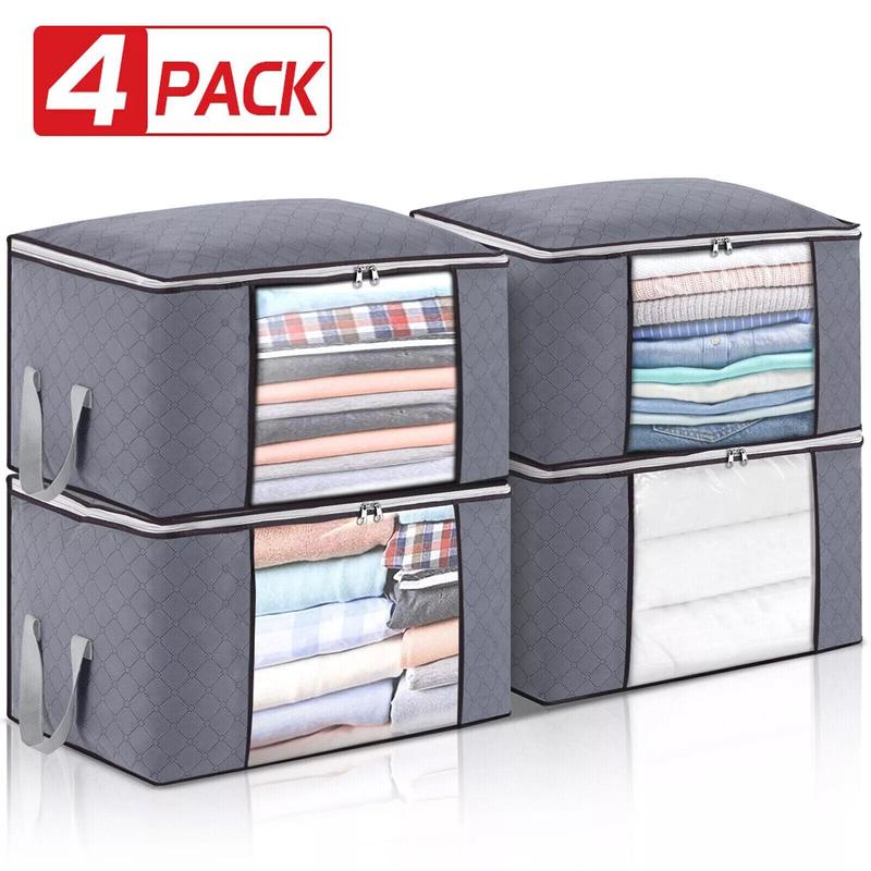 4Pcs Clothes Storage Bags Zipped Organizer for Underbed Wardrobe Cube Closet 0