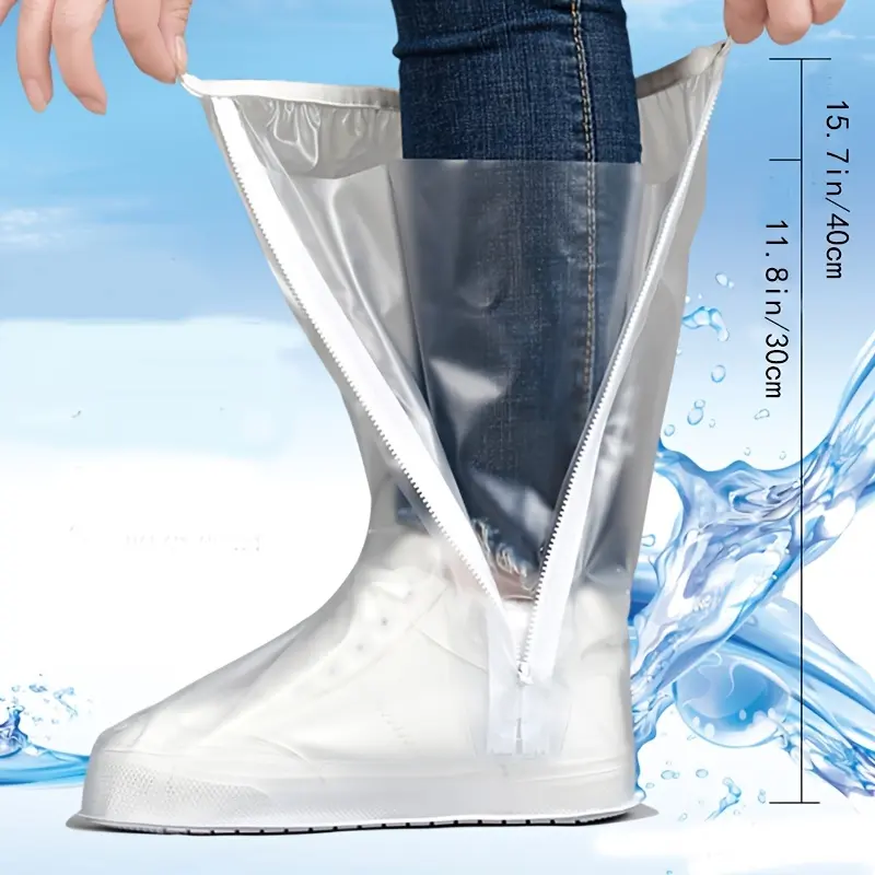 Good Oasis  Waterproof High-Tube Casual Plastic Shoe Covers in Solid Color - Feature a Reinforced Ring and Thickened Sole, Suitable for Both Men and Women for Outdoor Travel. 3