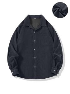 Men's Solid Button Front Pocket Corduroy Shirt, Loose Casual Long Sleeve Collared Top for Fall & Winter, Men's Clothes for Daily Wear