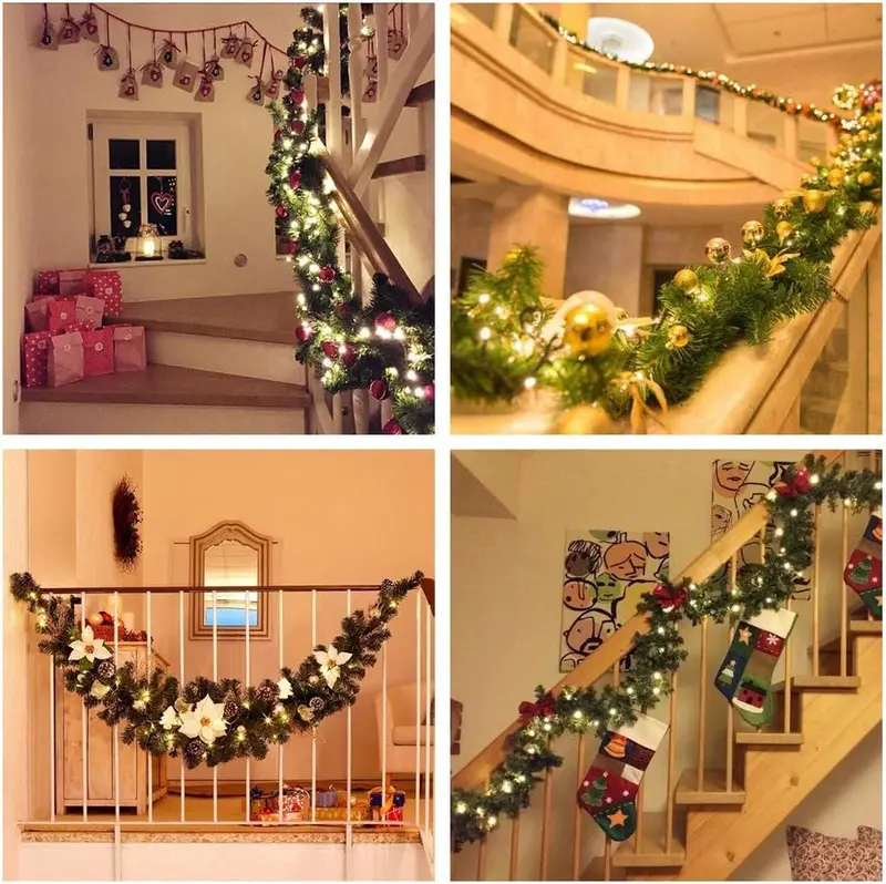 Christmas Garland with 30 LED Lights, 270cm/9FT Pre-Lit Artificial Christmas Garland, Battery Operated Garland for Xmas Tree Stairs Christmas Fireplace Garden Yard Window Decors 1