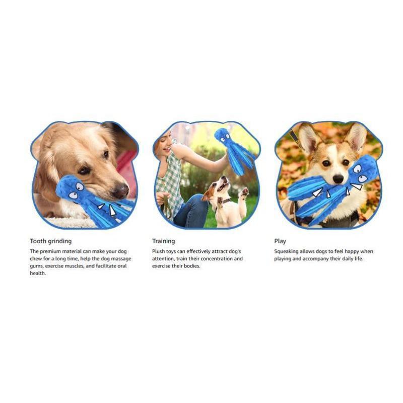 New Squeaky Dog Interactive Play Toy,No Stuffing Octopus Dog Chew Toy with Crinkle Paper for Medium and Large Dog Playing(Blue) squeaky  dog  toys interactive  dog  toys toys  for  dogs 7