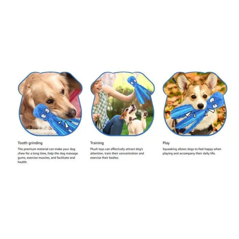 New Squeaky Dog Interactive Play Toy,No Stuffing Octopus Dog Chew Toy with Crinkle Paper for Medium and Large Dog Playing(Blue) squeaky  dog  toys interactive  dog  toys toys  for  dogs 7