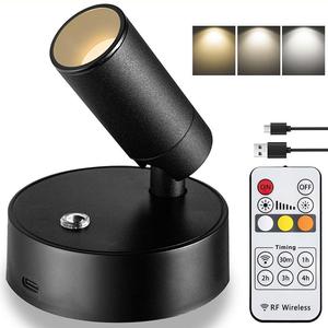 Wireless Spotlight, USB Rechargeable Wireless Spotlight with Remote Control & Timer, Magnetic Spotlight for Bedroom, Bedside Reading Lamp, Wall