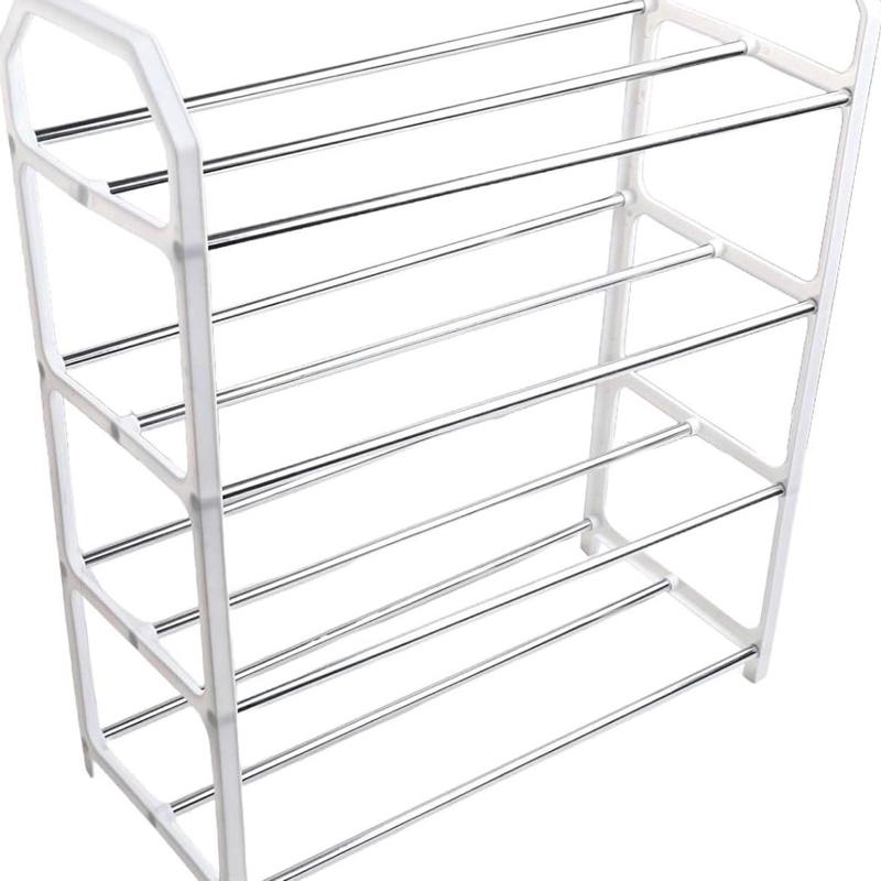 EasyByMall 4 Tier Shoe Racks, Metal Shoe Storage Organiser Narrow Shoe Racks, Stackable Small Shoe Rack For Closet, For Hallway, Bedroom(White) 5