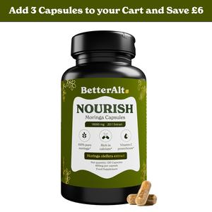 BetterAlt Moringa Leaf Capsules (900mg) | Calcium and Vitamin Powerhouse | Helps Boost Energy, Reduce Fatigue | Pure Oleifera Leaf Powder | 1-Month Pack