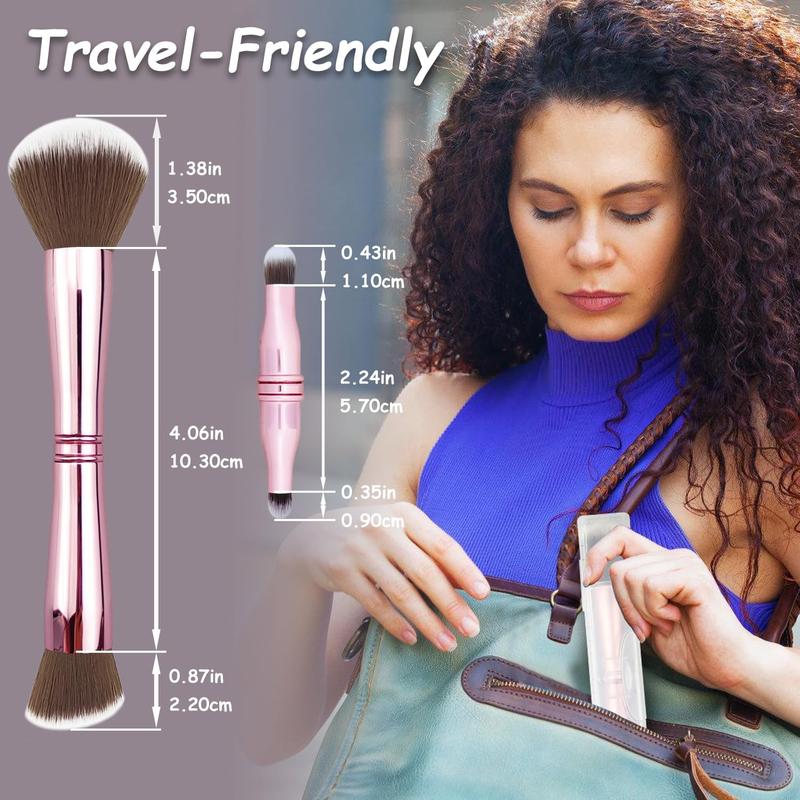 4 in-1 Makeup Brush Set, Foundation Brush,Blush Brush,Eyeshadow Brush,Powder Brush,Concealer Brush All-in-One Travel Makeup Brushes Double Ended Makeup Brush for Foundation, Concealer, and Powder 4