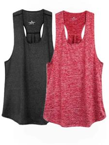 Sporty Women's Plain U Neck Tank Top, Sporty Cami Top, 2 Piece Set Casual Sleeveless Quick Drying Sports Vest for Yoga Gym Workout Running, Women Sport & Outdoor Clothing for Summer, Size Runs Small