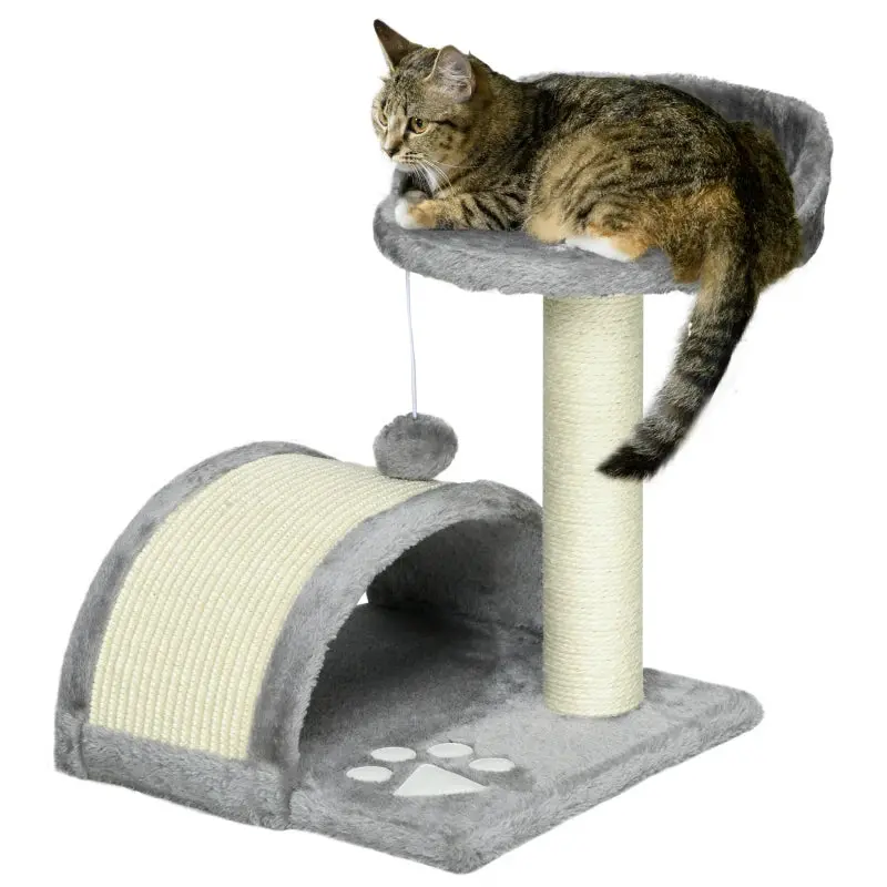 Cat Tree, Kitten Scratcher Activity Centre, with Sisal Scratching Post, Toy Ball - Grey