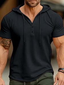 Men's Solid Color Hooded Tee, Regular Fit Casual Short Sleeve T-shirt for Summer, Men's Top for Daily Wear