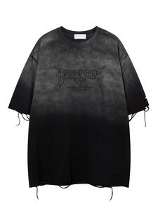 Men's Letter Print Ripped Design Washed Distressed Short Sleeve Tee, Loose Casual Fashion T-shirt for Summer, Men's Top for Daily Wear, Crewneck