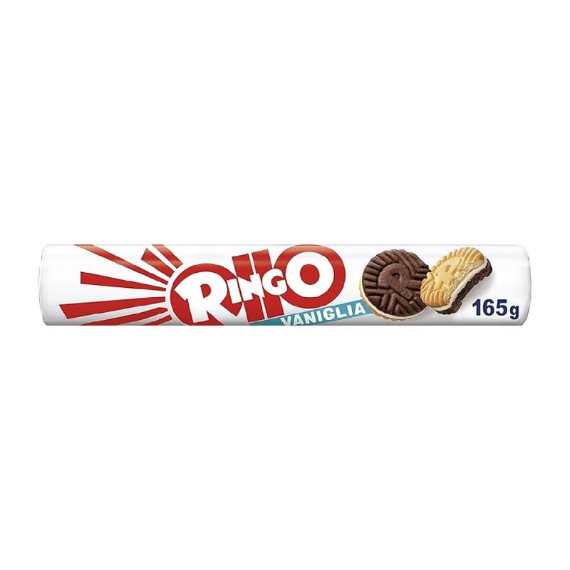 Ringo Vanilla Cookies in Tube - 165g, Delicious Snack for All Occasions cookie boxes milk cream  - Italian Oreo style - Vaniglia 1