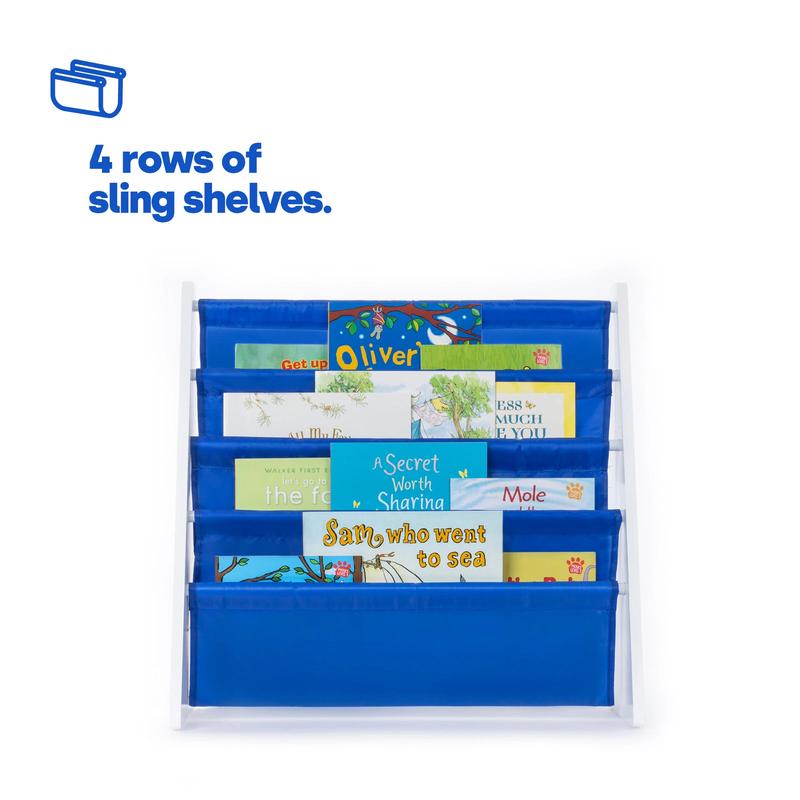 Childrens Kids Book Shelf Wooden Sling Storage Rack Organizer Bookcase Bookshelf, Shelving 3