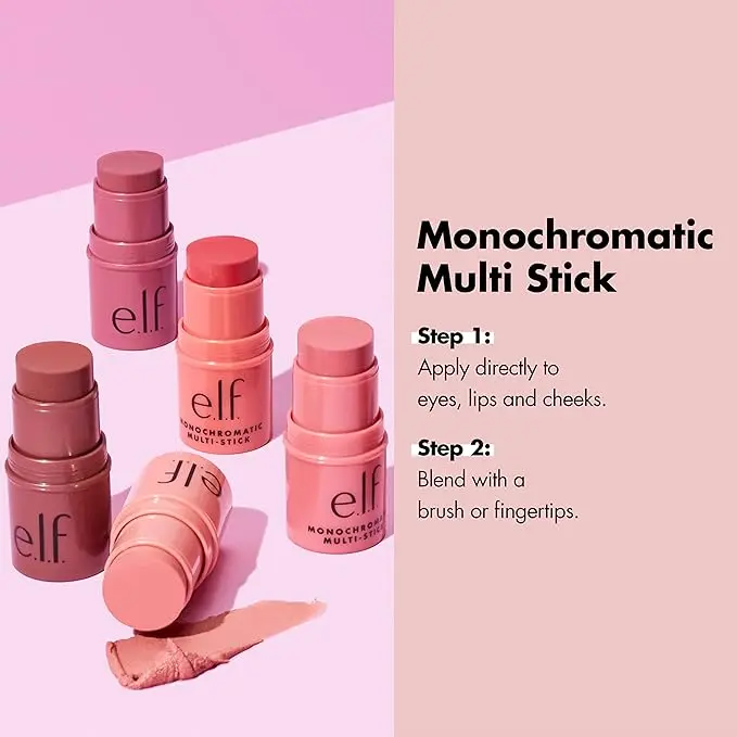 e.l.f., Monochromatic Multi-Stick Blush, Creamy, Lightweight, Versatile, Luxurious, Adds Shimmer, Easy To Use On The Go, Blends Effortlessly 3