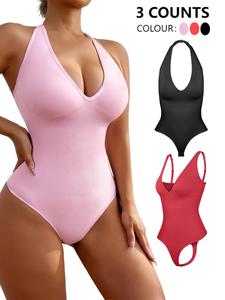 Women's Solid Color Shapewear Bodysuit, Adjustable Strap Tummy Control Shaper, Women's Waistband Shaping Bodysuit for Daily Wear