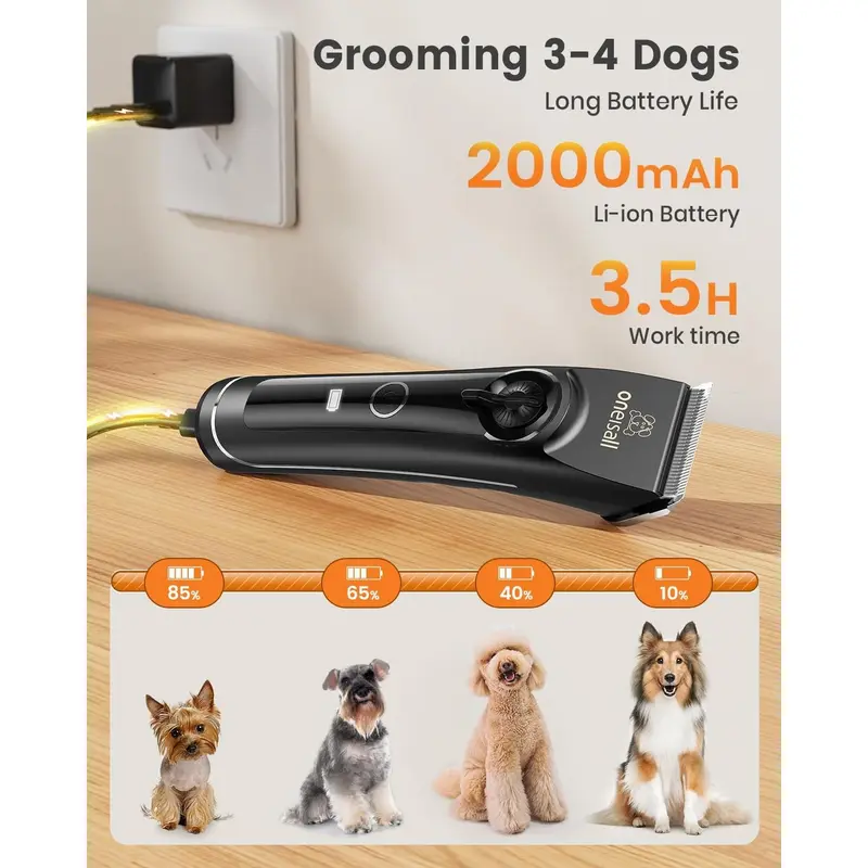 oneisall Dog Clippers for Grooming Doodles Poodles Thick Curly Hair,Low Noise Heavy Duty Dog Grooming Kit with Detachable Metal Blades 5