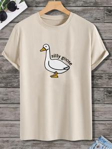Unisex Men's Summer Cartoon Goose Graphic Print Round Neck Tee, Regular Fit Casual Fashion Short Sleeve T-shirt for Summer, Men's Top for Daily Wear, Streetwear