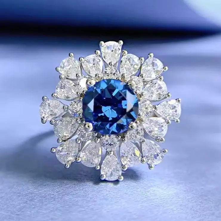 Sapphire High Carbon CZ Gemstone Wedding Engagement Ring Fine Jewellery 2