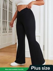【Plus Size】 Solid Wrap High Waist Flare Leg Pants, Minimalist Casual Comfy Bell Bottom Trousers for Daily Wear, Bell Bottom Pants, Trousers for Women, Pants for Women, Women's Bottoms for All Seasons, Flare Leggings