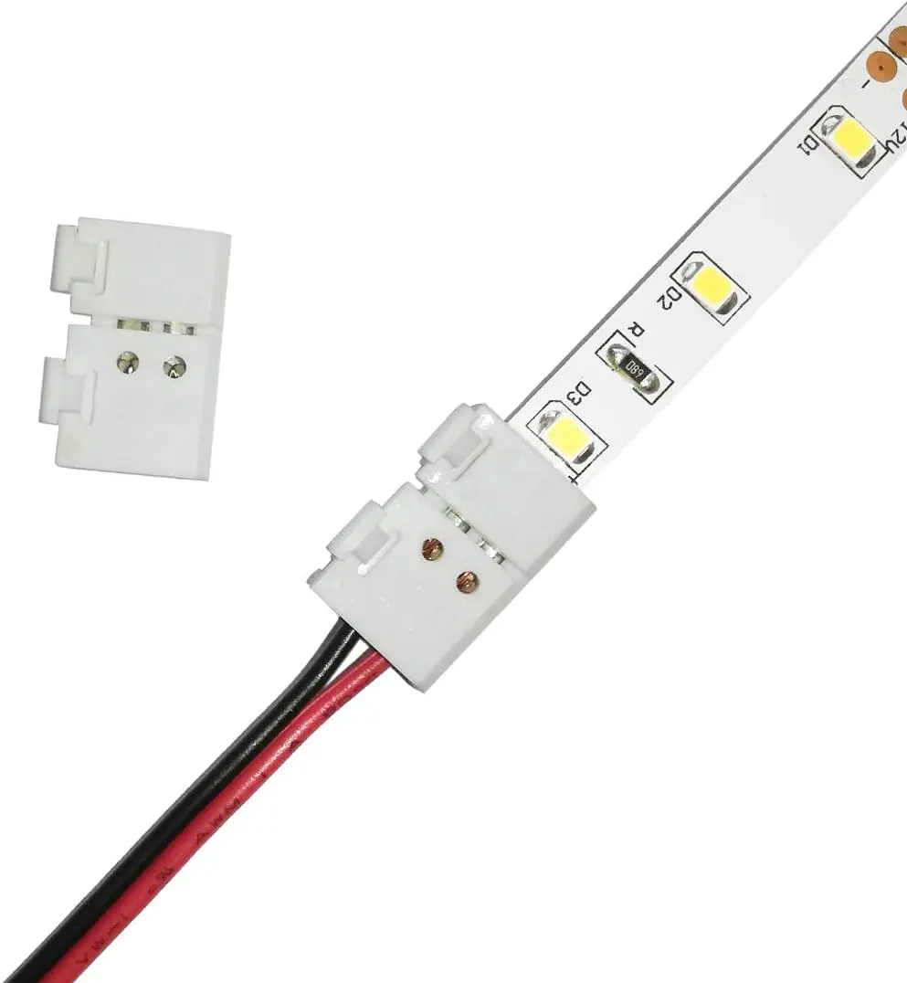 10-Pack 2 Pin 8mm LED Strip Connector - Quick Solderless Connection for 12v 24v Single Color LED Strip Lights