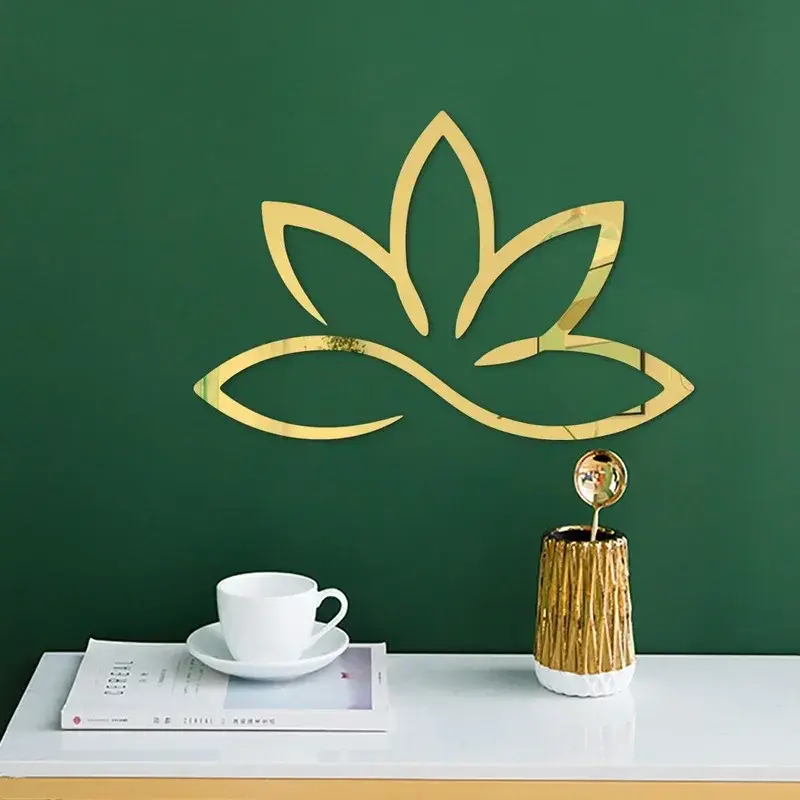 1pc Lotus 3D Acrylic Mirror Wall Sticker Removable Art Mural Stickers For Living Room Bedroom