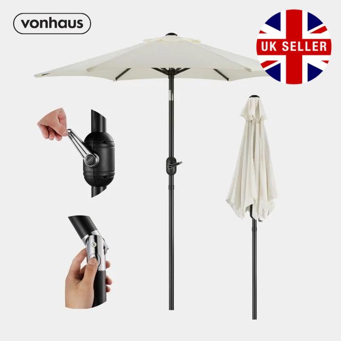 VonHaus Ivory Cream 2m Steel Garden Parasol【UK SELLER】 0