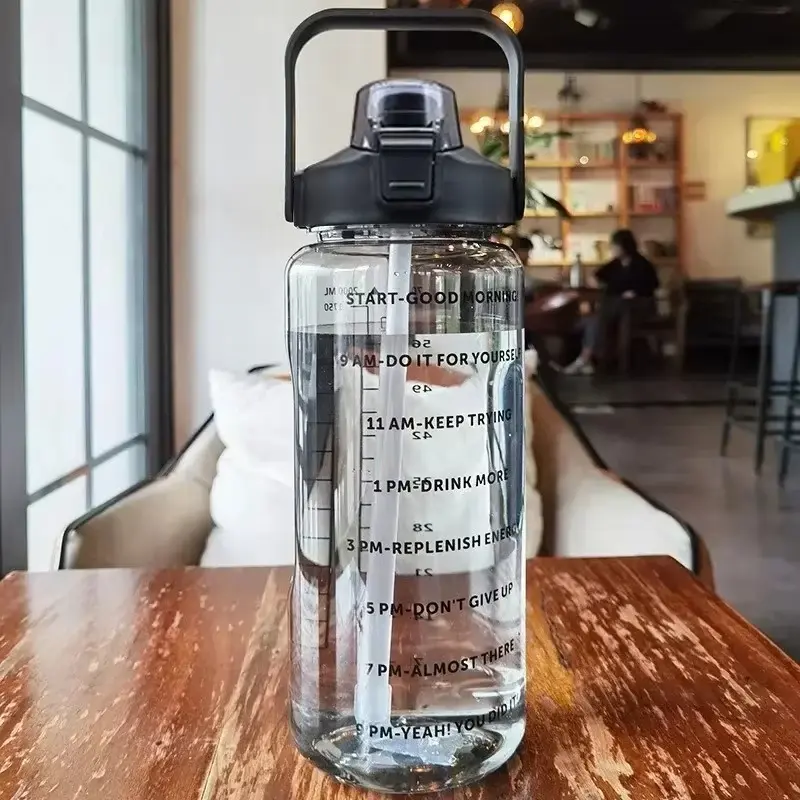 2L Large Capacity Water Bottle – Portable Sports Drink Cup with Straw & Time Marker for Gym & Outdoor Fitness Drinkware Tumbler 1